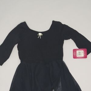 Freestyle Black Long Sleeve Skater Dress Leotard with Rossett at neckline